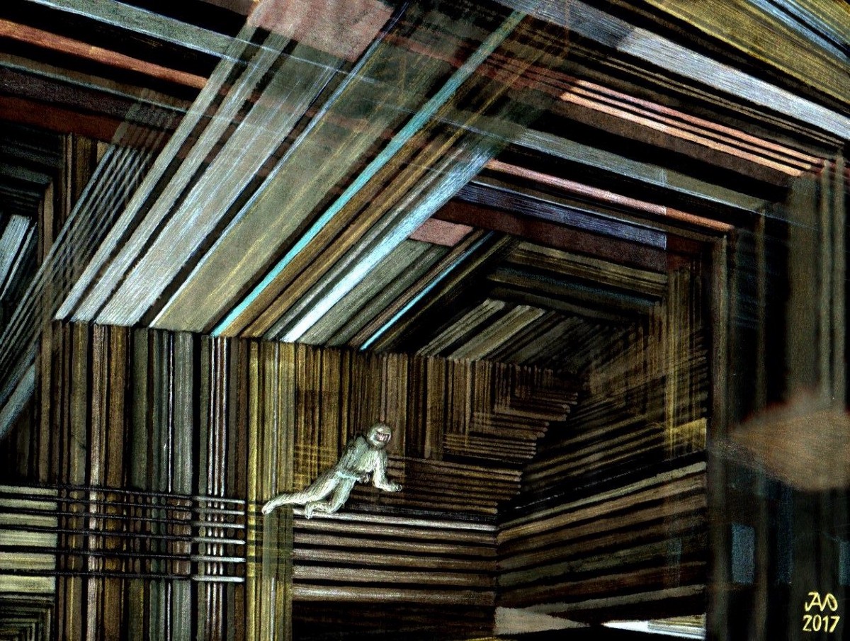 A layered multidimensional archive stretching into the distance